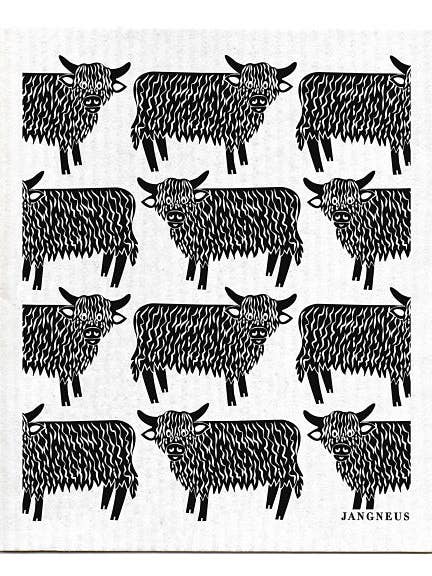 Swedish Dishcloth - Highland Cow - Black for wholesale by Jangneus