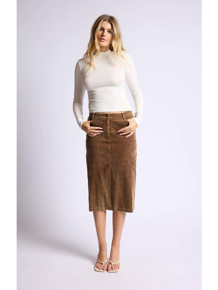 Sage The Label - Wholesale Skirt - Women's - Kahlo Washed Cord Midi Skirt: BROWN3