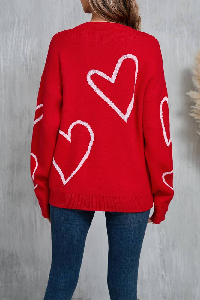 UNISHE - Wholesale Knit Sweater - Women's - Heart Valentine's Day Color Block Pullover Sweater JYYS2339