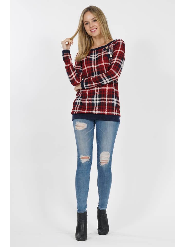 Navy  .SI-7829 PLUS SIZE Plaid Top for wholesale on Faire1