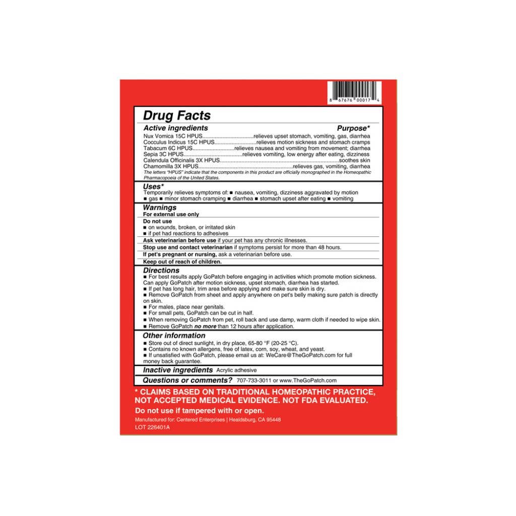 GoPatch – wholesale Pet supplement – Cat/dog – Pets- Motion Sickness, Anxiousness + Tummy Relief4