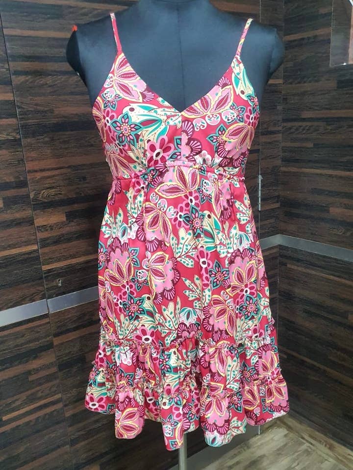 Meghcraft – wholesale Dress – Women's – Silk Short Maxi Dresses-Smocking Back Style Silk Mini Dress5