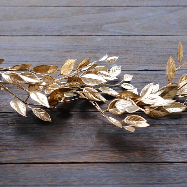 Elan Bazaar - Wholesale Bunting/Garland - 6 FT. Gold Magnolia Leaf Garland Faux Metallic Magnolia4