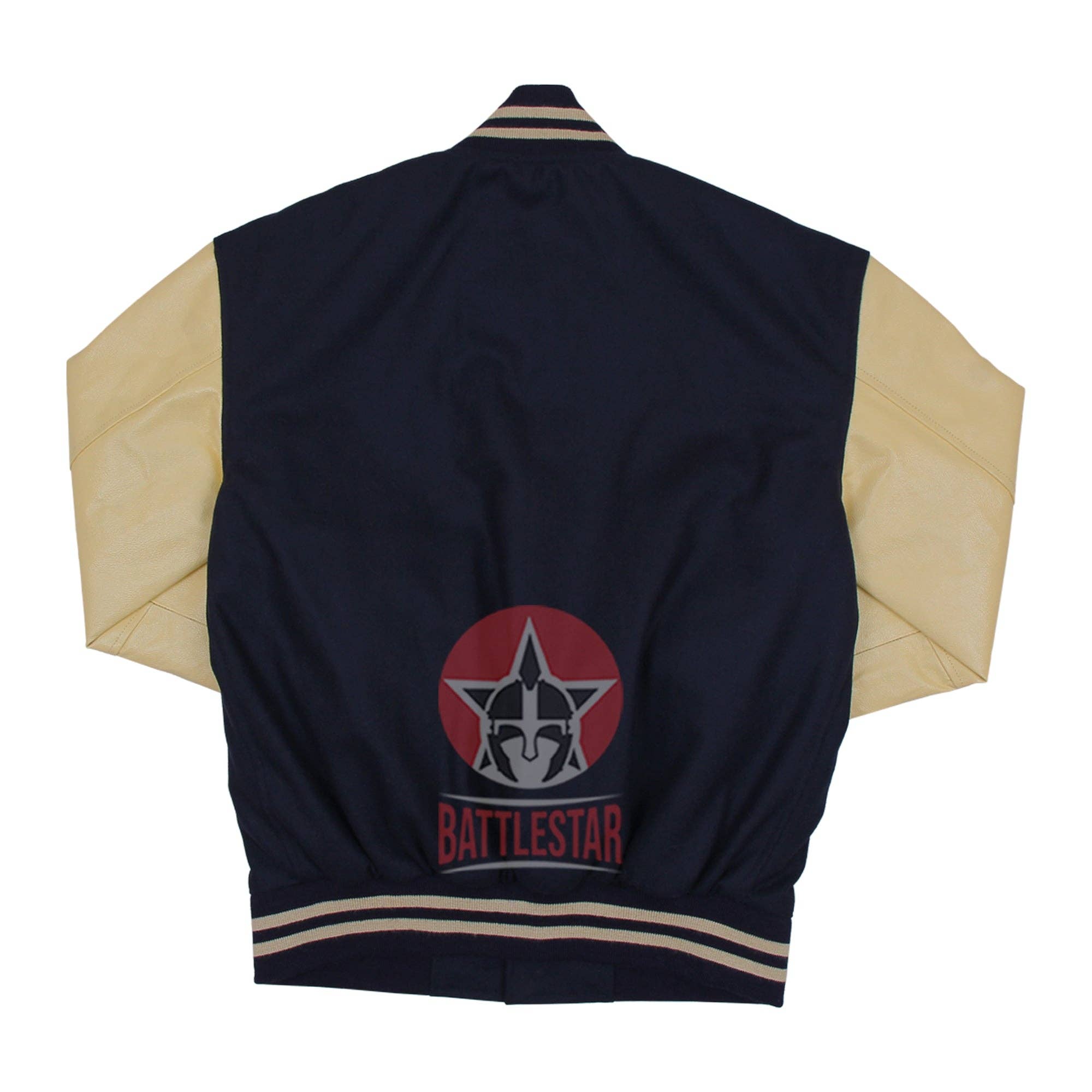 Eastworth Industries - Vendita all'ingrosso Giacca da baseball - Uomo - Giacca Varsity con maniche in pelle color crema di lana blu navy1