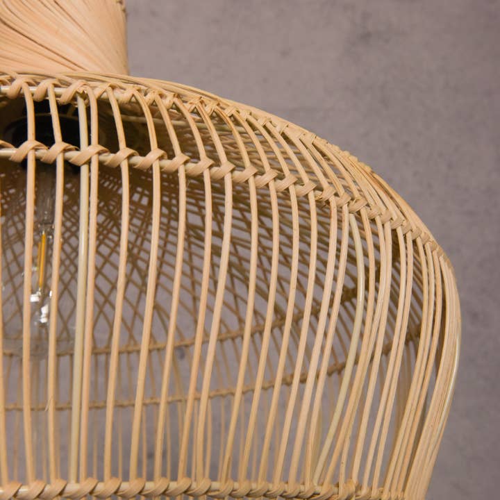 Tan Bohemian Modern Hand-woven Rattan Pendant Hanging Light for wholesale on Faire6