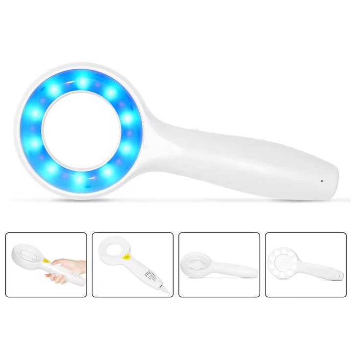 Wit IBOOLO DE-215 dermatoscoop met UV-LED, houtlamp, huidanalysator, handscanner, UV-licht voor groothandel op Faire