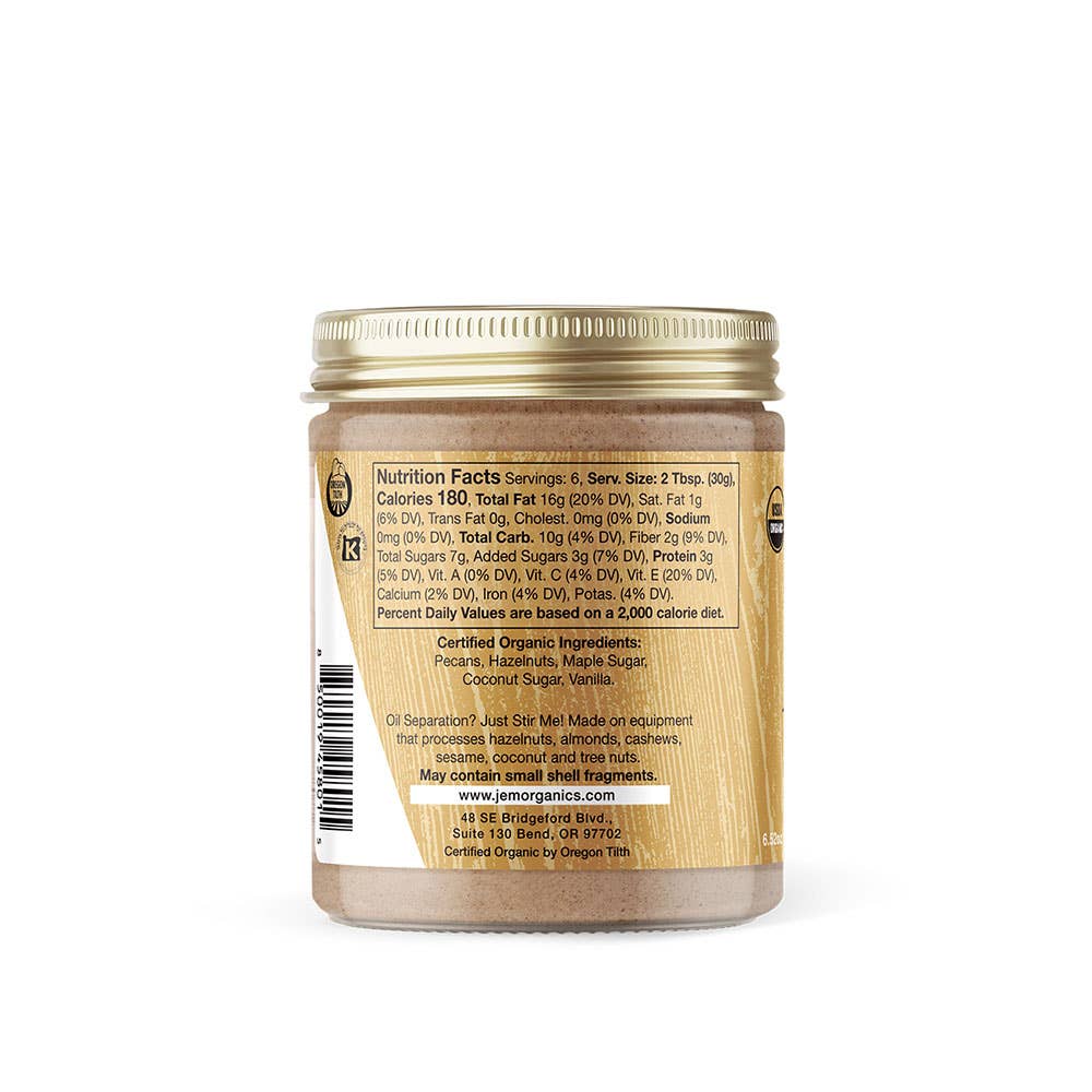 JEM Organics – wholesale Nut butter – 6.52 oz JEM Organics Maple Pecan Hazelnut Butter1