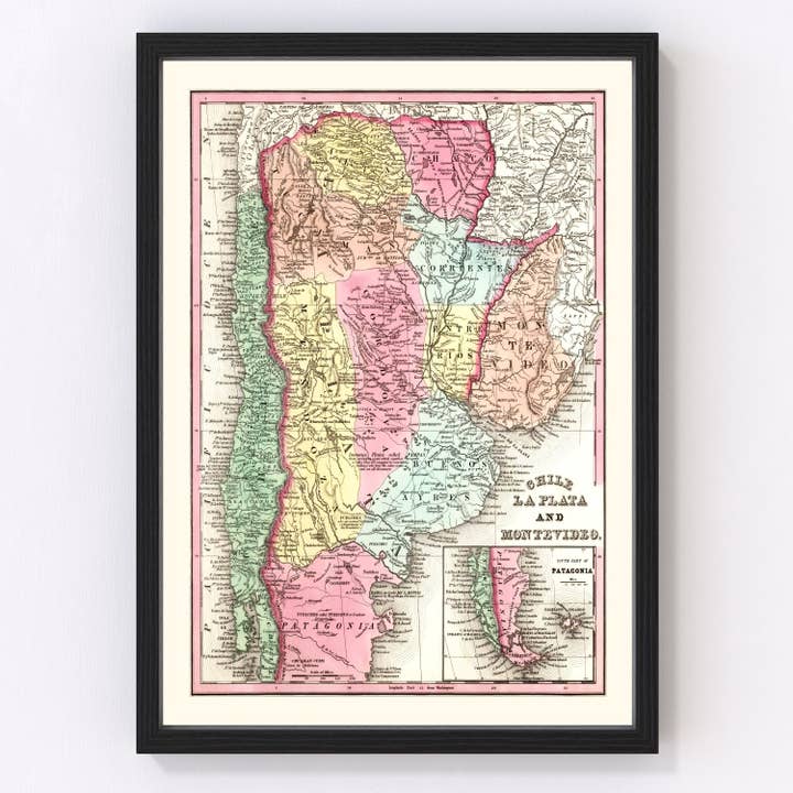 Vintage Map of Chile, Argentina And Uruguay 1842 for wholesale by Ted's Vintage Art