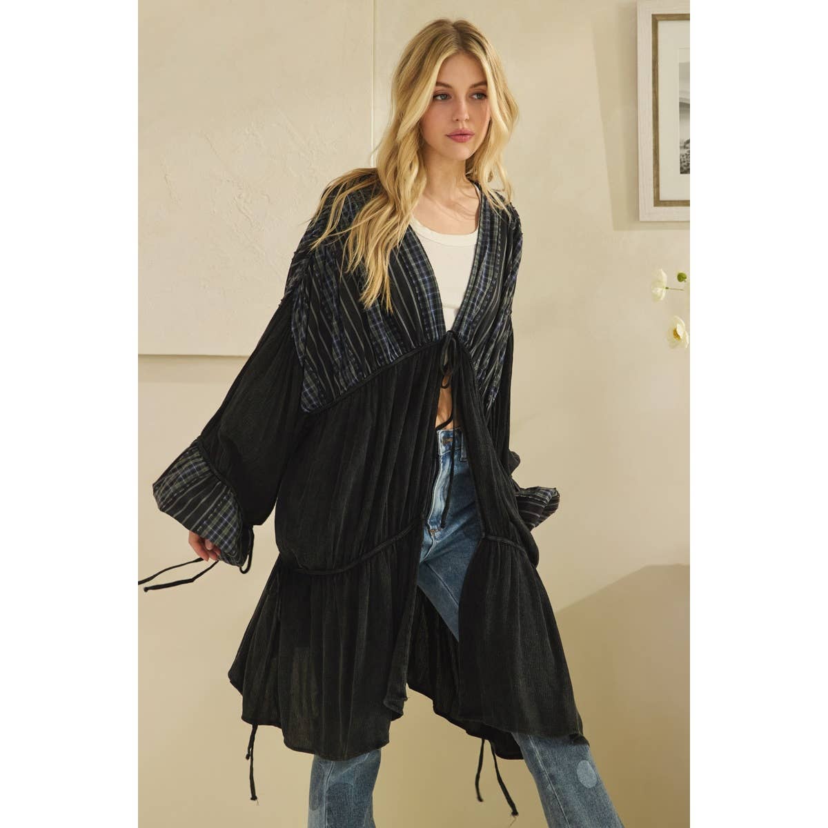 Oli&Hali - Wholesale Cardigan - Women's - WASHED FRONT TIE DRAWSTRING CLOSURE DUSTER9