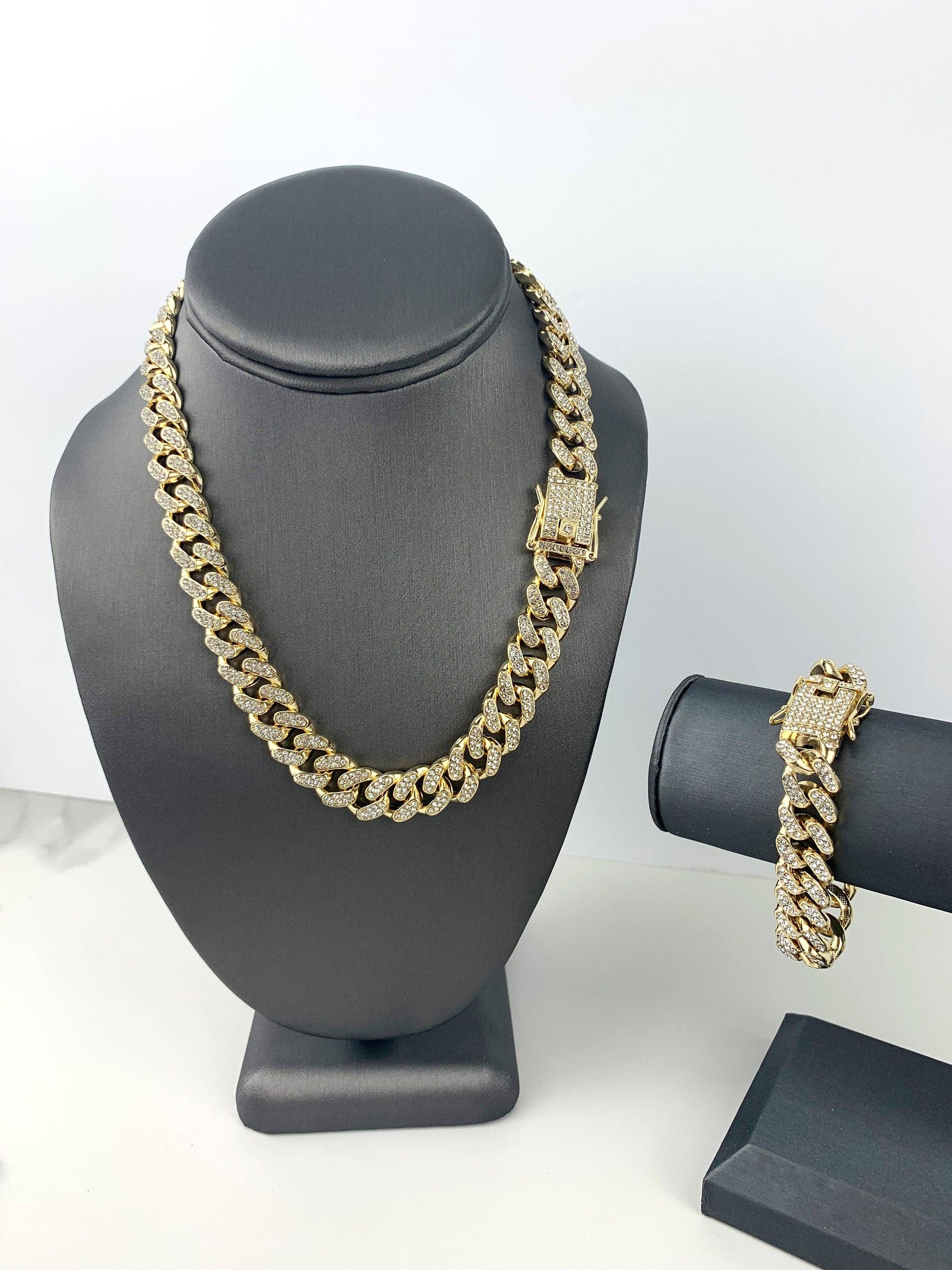 Luxus Accessories - Wholesale Jewelry Set - 14k Gold Filled Iced CUBAN LINK  Chain & Bracelet3