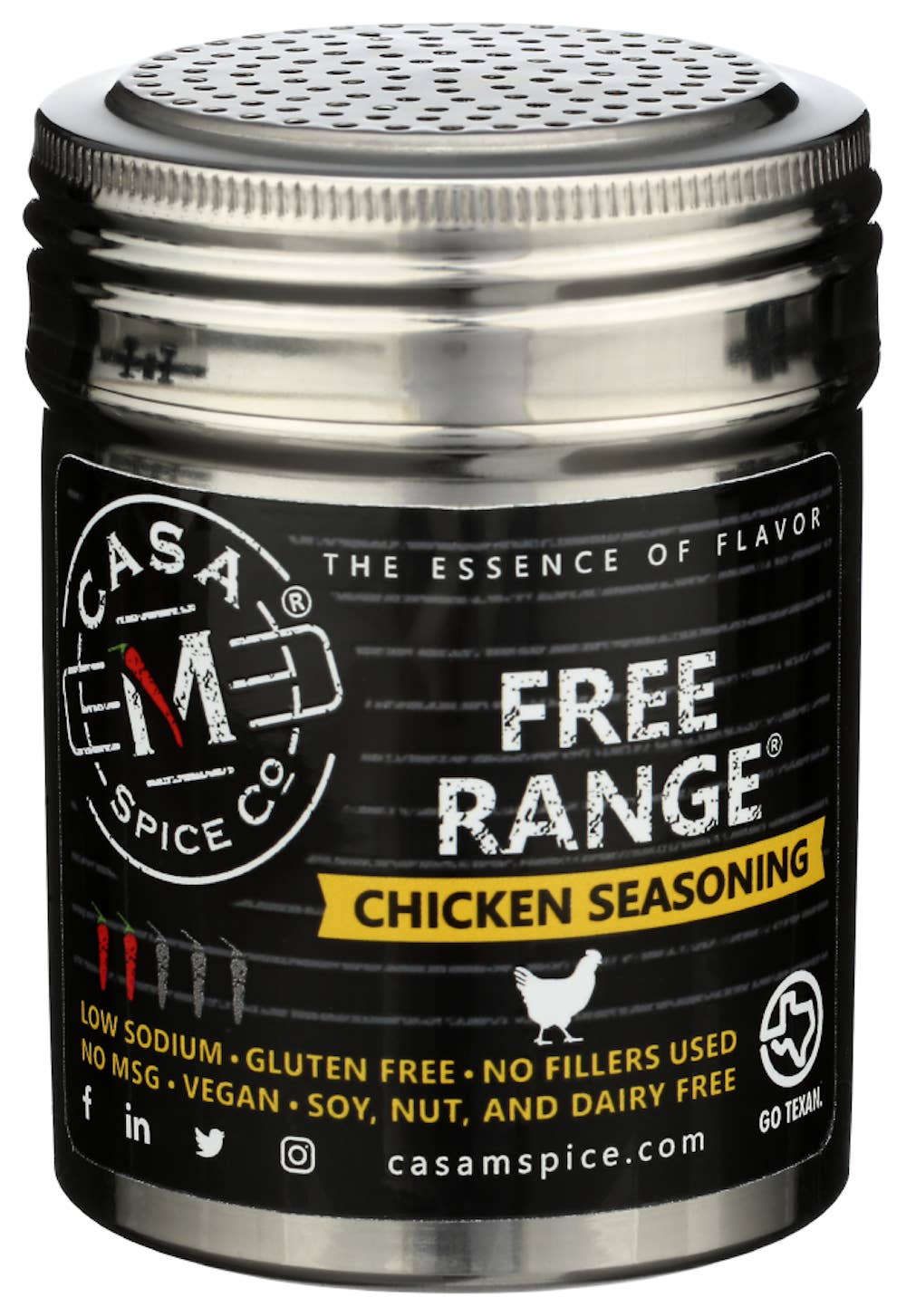 Casa M Spice Co LLC - Wholesale Dried spice mix - Free Range® Chicken Seasoning - Stainless Steel Shaker