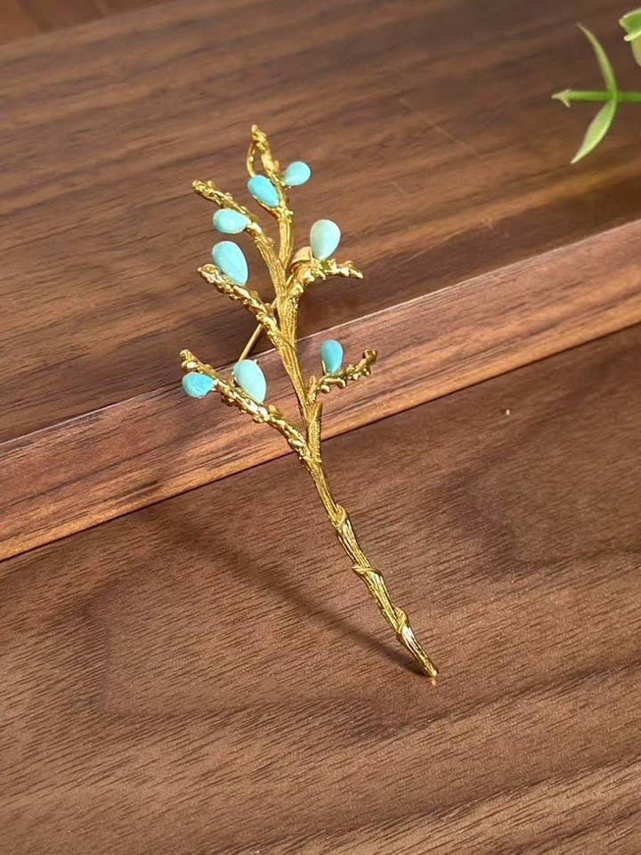 Spilla a Fiore in Turchese Placcata in Oro Fatta a Mano Multiuso per la vendita all'ingrosso da parte di Morado