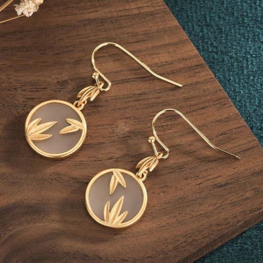 Chinese Style Golden Bamboo on Chalcedony Earrings for wholesale by Bright MacMing
