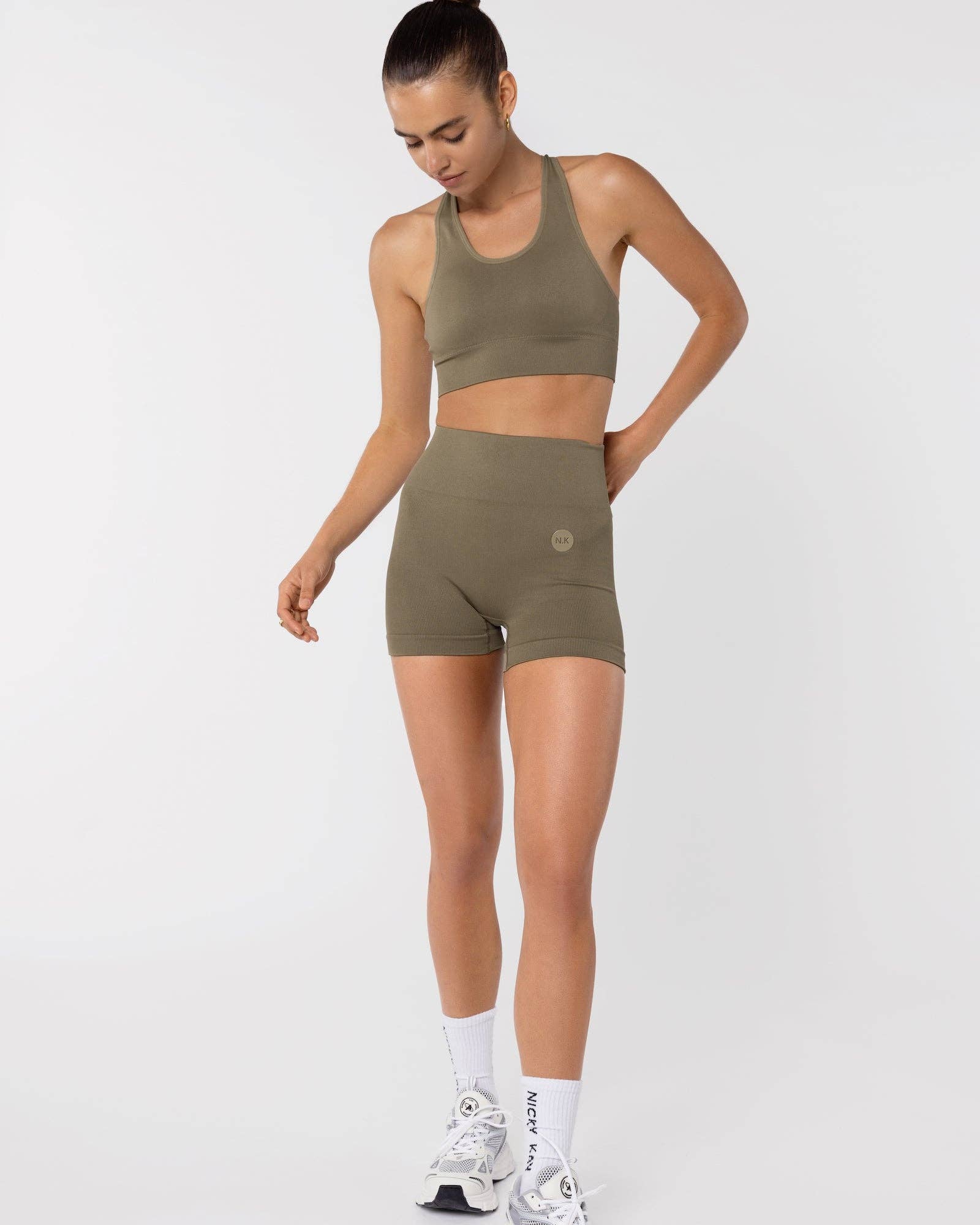 Nicky Kay - Wholesale Athletic Shorts - Women's - 4" Seamless Biker Shorts - Olive Green6