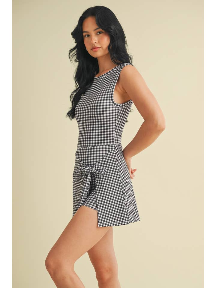 KIMBERLY C - Wholesale Athletic Dress - Women's - Gingham Print Sleeveless Wrap Tie Front Dress 58