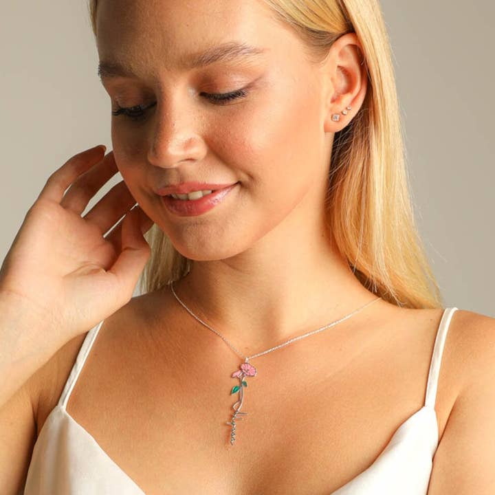 14 k Fødselsmåned blomst navn halskæde for engroshandel hos Gowa Design