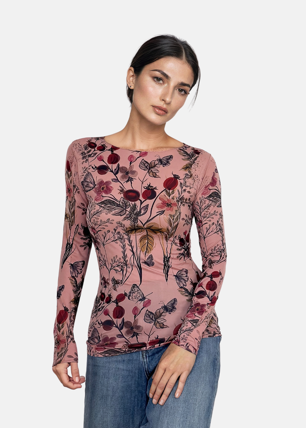 AMB Designs – Engroshandel Bluse - Dame – Hello Blossom Second Skin Raw Edge Top2