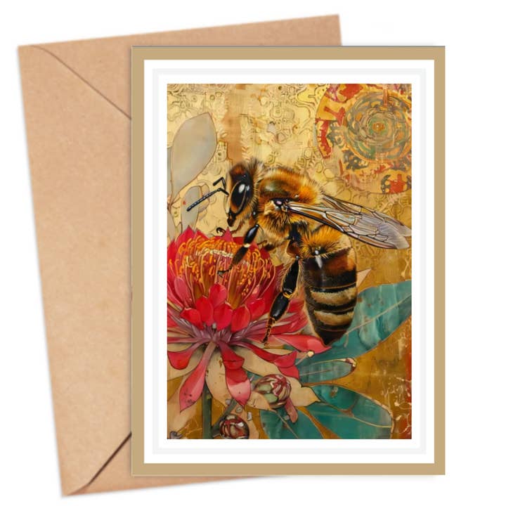 Bee With Waratah Card for wholesale by ikonink