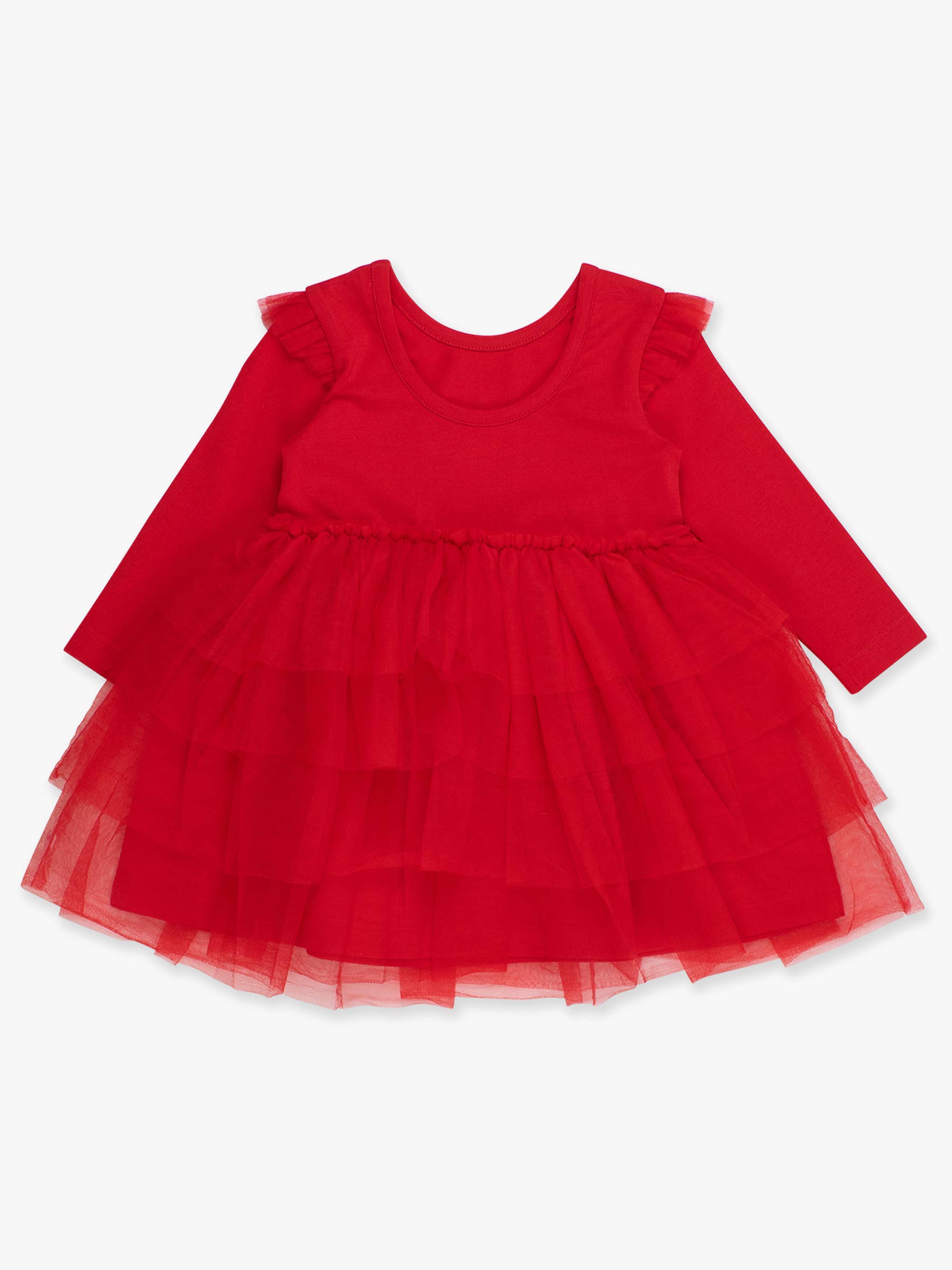 Girls Red Flutter Tulle Long Sleeve Twirl Dress for wholesale on Faire1