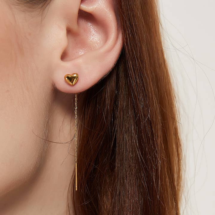 Daisy heart threader earring, gold threader, dangle earring for wholesale by Melange Blanc