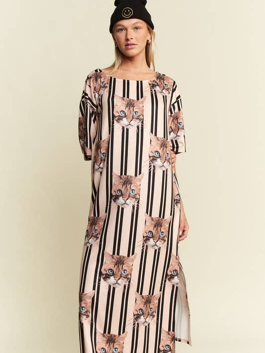 SAME AS PHOTO CAT PRINT MIDI DRESS for wholesale on Faire