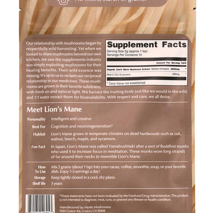 Ora Cacao - Wholesale Protein/Superfood Powder - Lion's Mane - Fruiting Body - 1:1 Water Extracted - Organic1