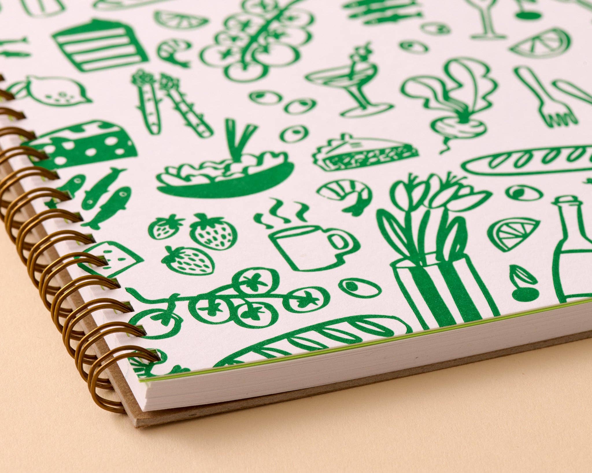 And Here We Are - Wholesale Notebook - Modern Line Art Letterpress A6 Spiral Notebook — Food Icons1