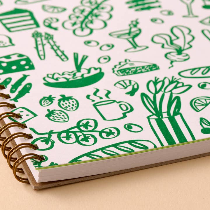 And Here We Are - Wholesale Notebook - Modern Line Art Letterpress A6 Spiral Notebook — Food Icons1