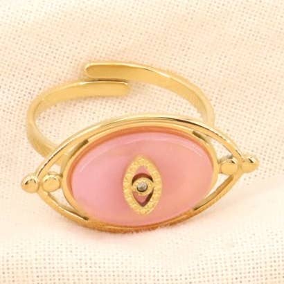 Lilas de Seine - Wholesale Cocktail/Statement Ring - Stainless steel natural stone eye ring 04240020