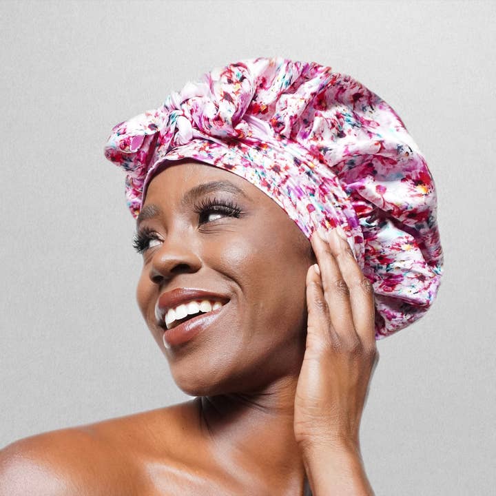 Nochka - Wholesale Sleep cap / bonnet – women's - Floral Print Reversible Bonnet with Ties7