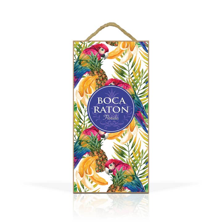 Matrix - Wholesale Plaque - Customizable 5x10" Hanging Wood Plaque: Parrots And Bananas