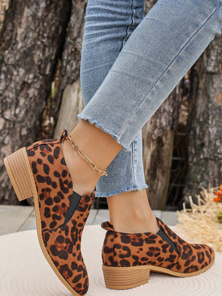 Kastanje Kastanjebrun Leopard Blokhæl Rund Tå Ankelstøvler for engroshandel på Faire1