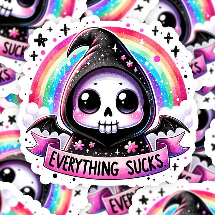 Everything Sucks Reaper Sticker for wholesale by MyHauntedSpace