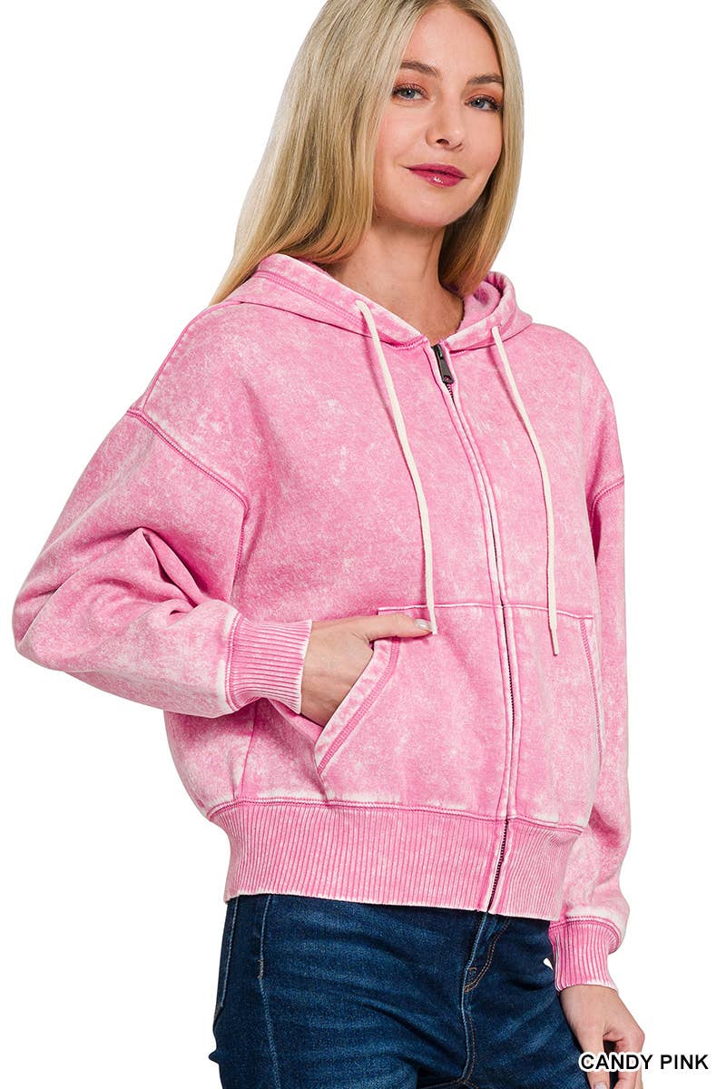42POPS - Vente Sweat à capuche – femme - ..SI-25313 Sweat à capuche zippé court en molleton délavé à l'acide8