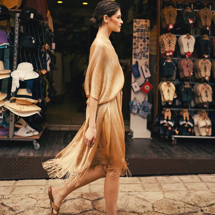 Fringed Metallic Dress With Belt for wholesale by Rock Club