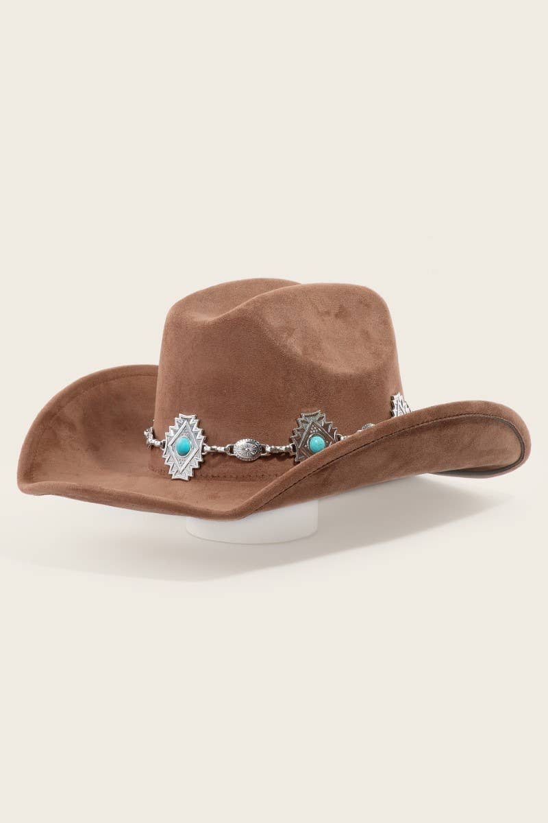Anarchy Street - Vente Chapeau en feutre - femme - Chapeau de cowboy western avec ceinture concho à clous turquoise6