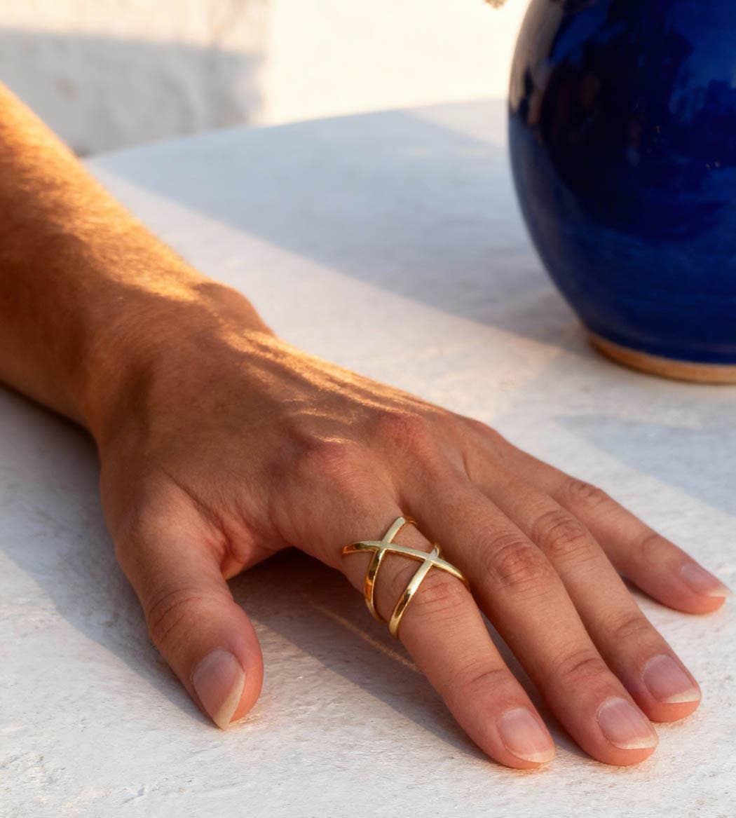 Caprice Paris – wholesale Band/stacked ring – Asteri Gold Crossed Ring | Handmade Jewelry in France1
