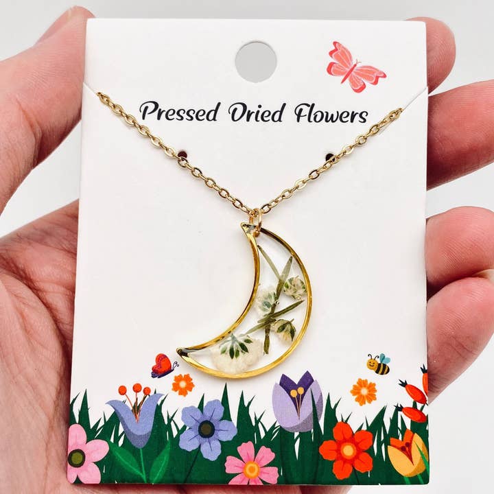 Mio Queena - Wholesale Pendant/charm necklace - Baby's Breath Dried Flower Crescent Moon Necklace - PDF/MS
