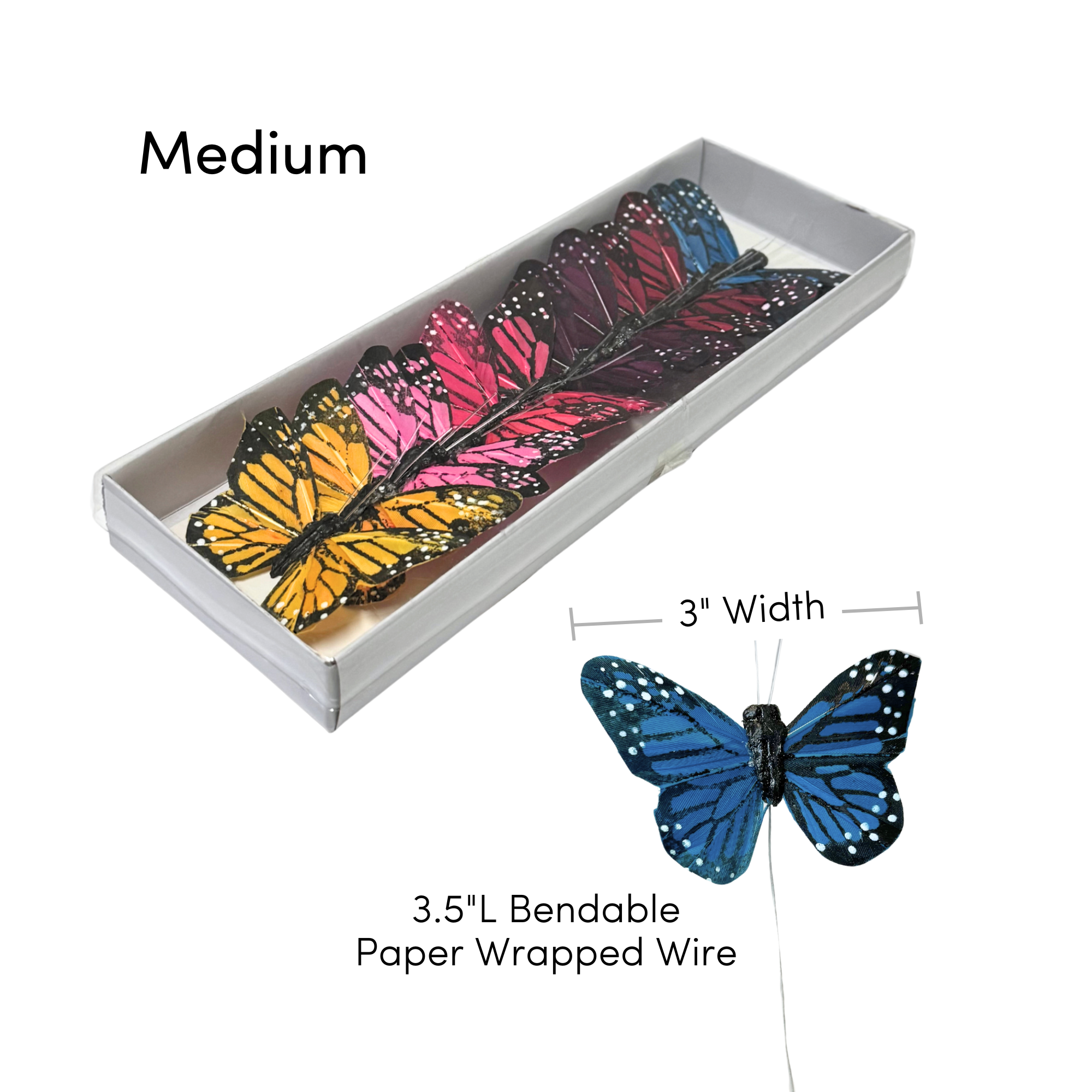 Jacobson - Wholesale Craft Supplies - 2-4"W Assorted Feather Butterflies on Wire - Monarch3