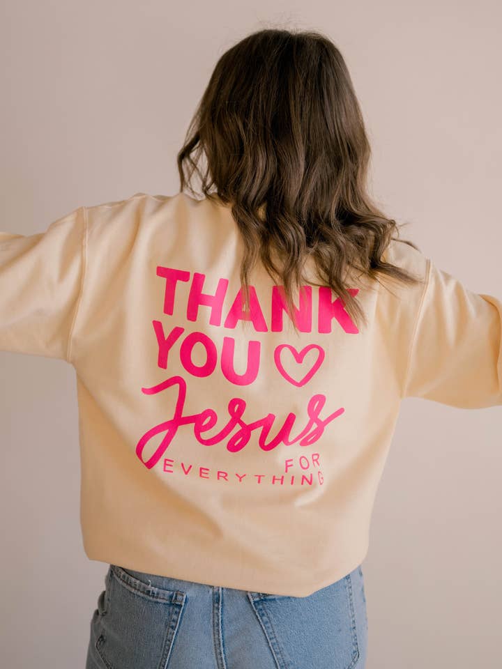Thank You Jesus Pullover - Yellow | Christian Pullover for wholesale by Dear Heart