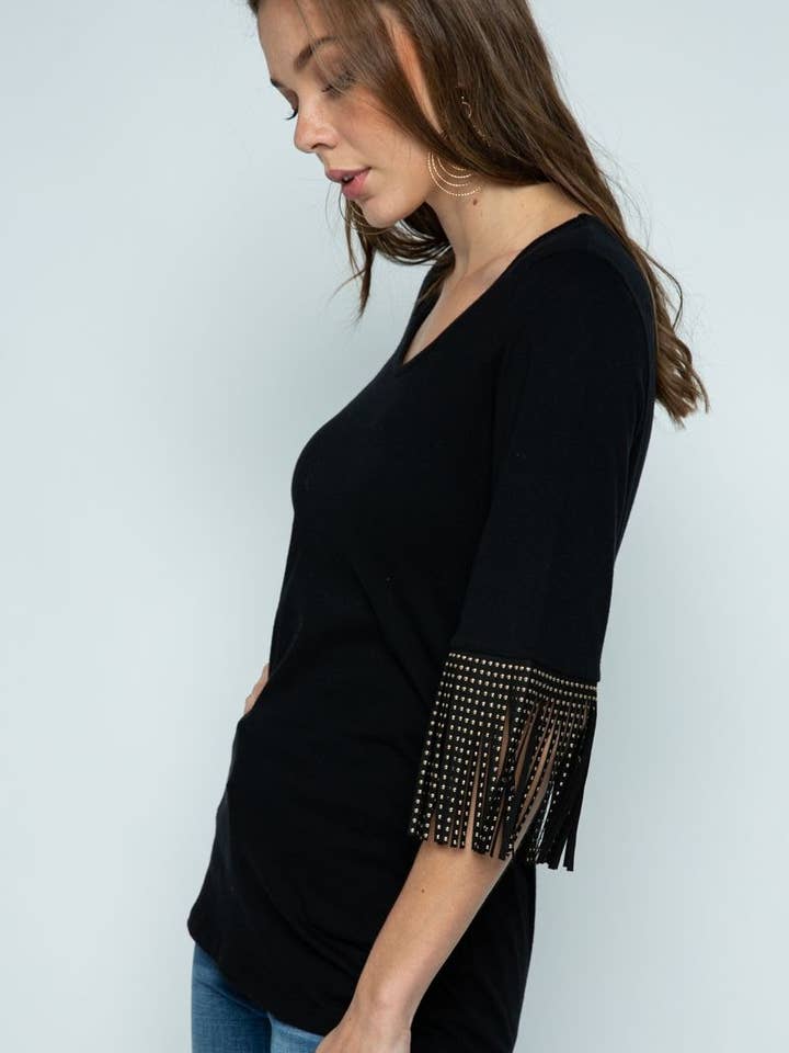 Black Short Sleeve With Fringed Sleeves for wholesale on Faire1