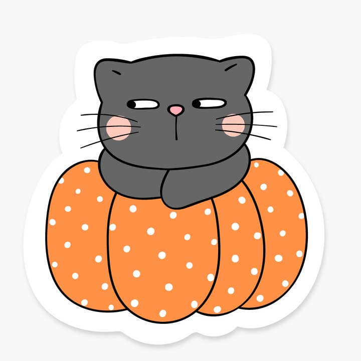 Cat on a pumpkin 3.14 x 3.25 in - Halloween Sticker for wholesale by Footnotes