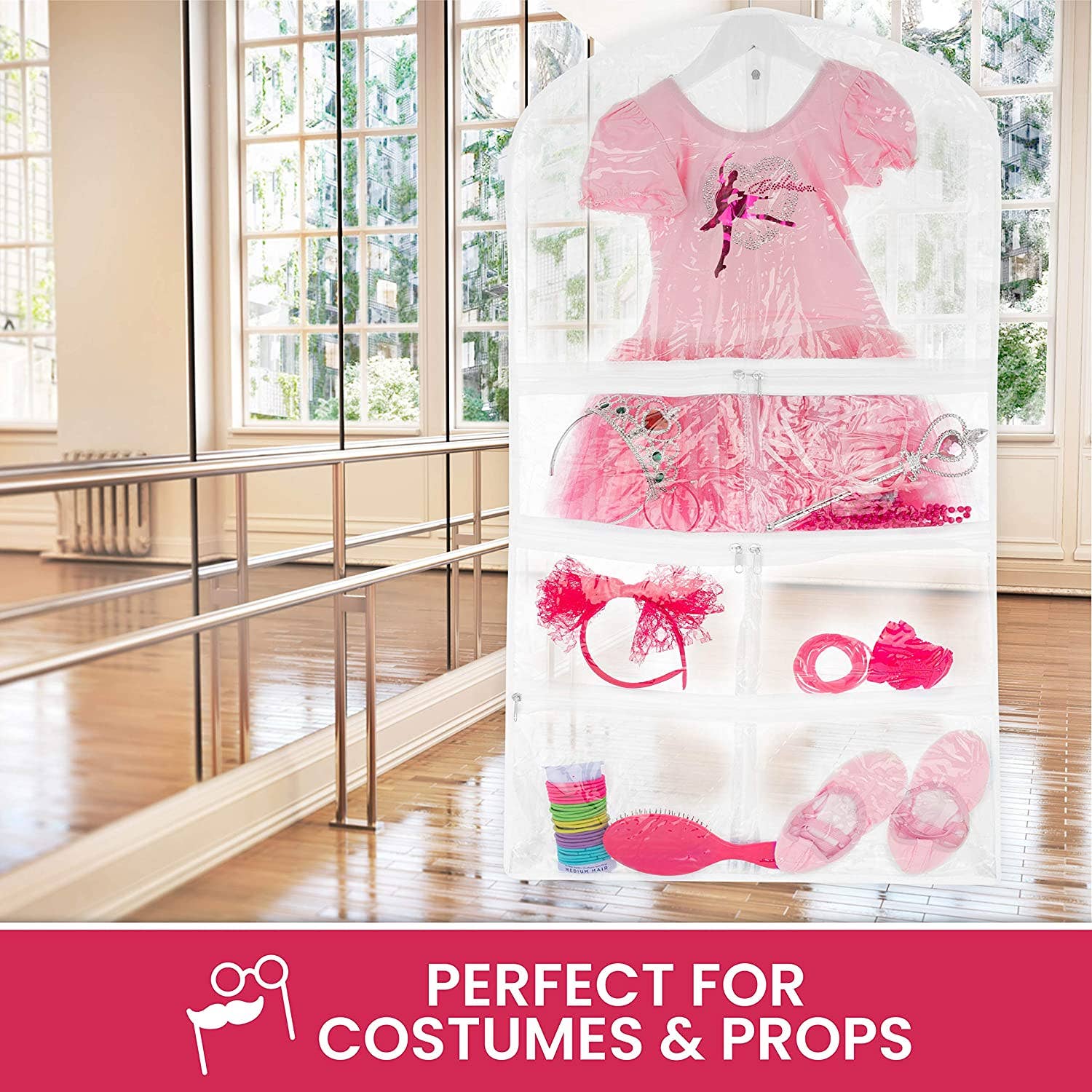 Bagsko - Wholesale Costume - Kids - Clear Dance Costume Garment Bag 22 inch x 40 inch x 4 Inch  With 5 Pockets1
