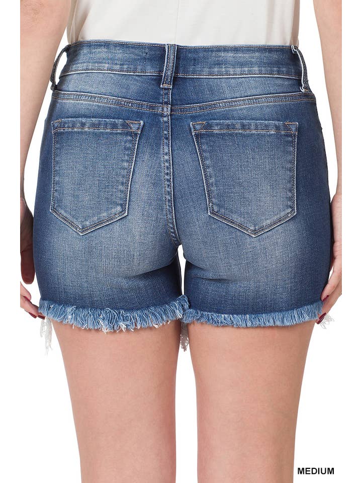 MEDIUM "....Frayed Hem Denim Shorts for wholesale on Faire