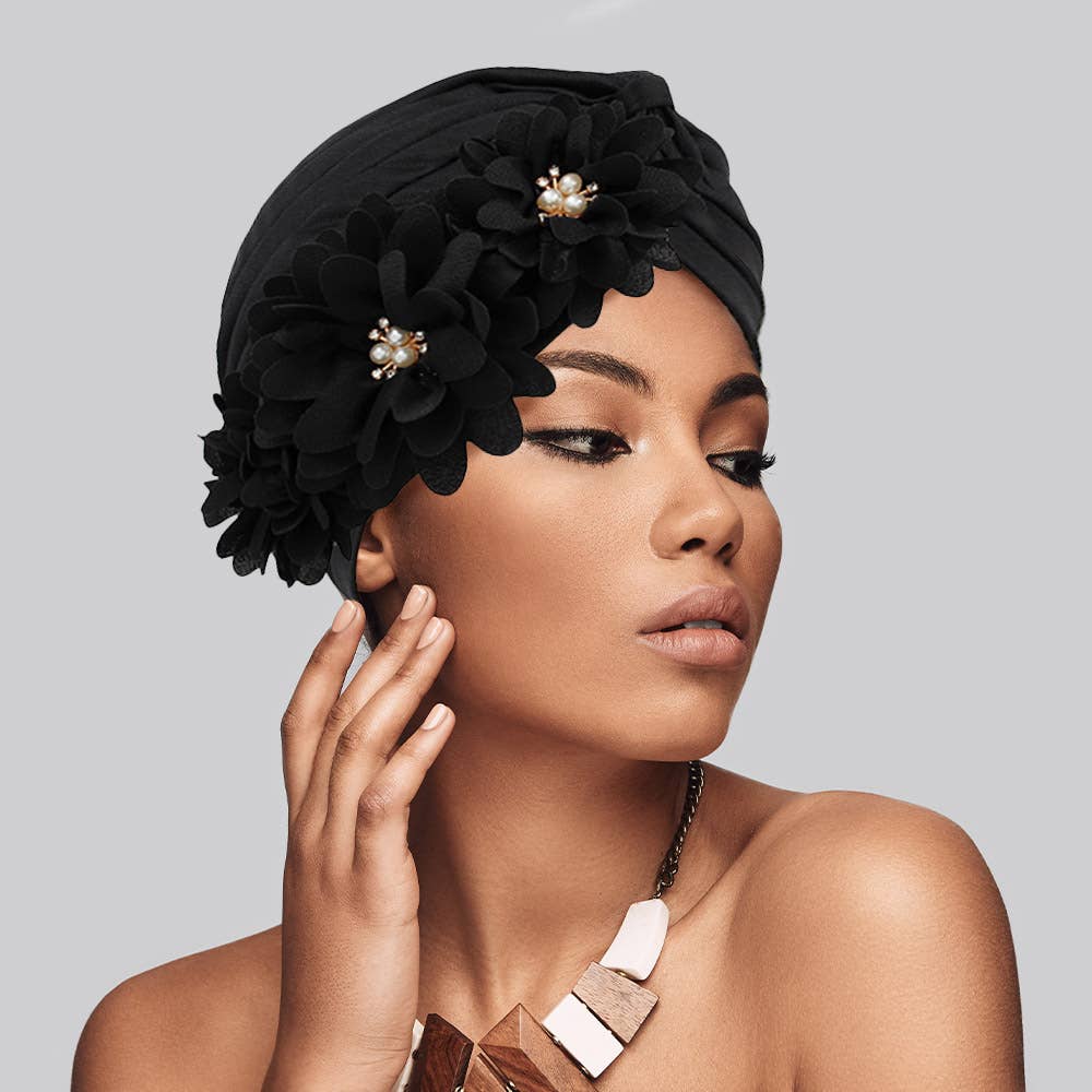 Sensibling Corp. - Vente Turban – femme - Chapeau turban orné de perles florales8