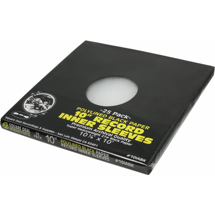 10" LP Innerhylsor - Polylindrat svart papper - med hål för wholesale av Square Deal Recordings & Supplies