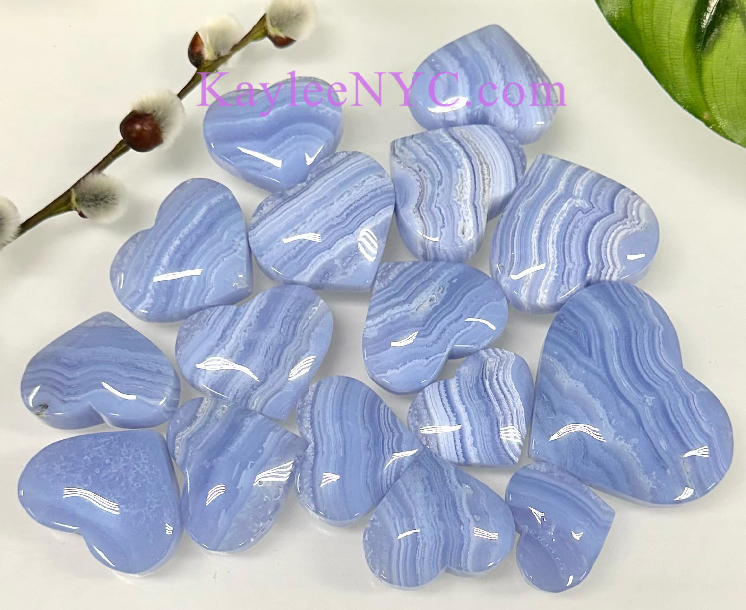 KayleeNYC - Wholesale Spiritual Stone/Crystal - 1 lb Natural Blue Lace Agate Crystal Heart Healing Energy0