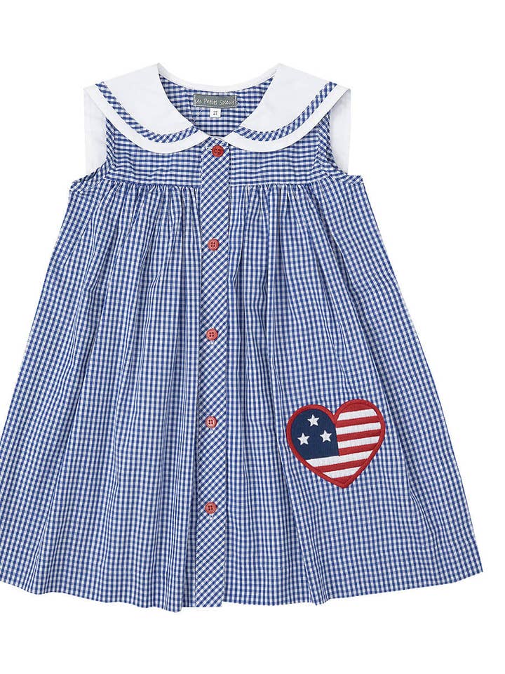 Robe Cœur Vichy Bleu Marine Patriotique pour la vente par Smocked Bebe