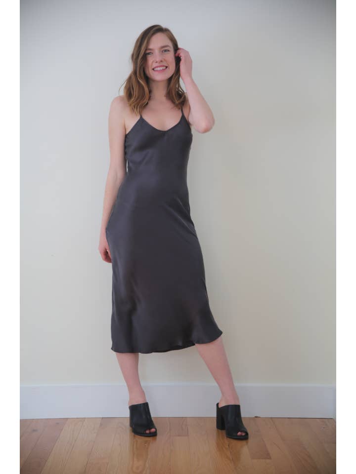 Ocean Prairie - Wholesale Dress - Women's - Botanical Dyed Mulberry Silk Slip Dress in Slate