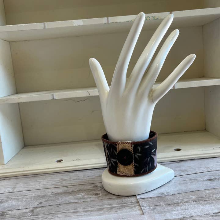 Vintage Fabric Cuff Bracelet black gold purple paper crane for wholesale by Open Window Studios